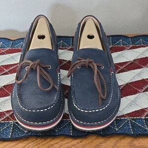 Ariat Navy Suede Loafers with Brown Laces